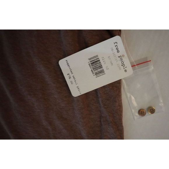 Free People OB1102105 Women's Sz XS Brown Lowdown Henley Oversized Linen Top $78 - Picture 5 of 10